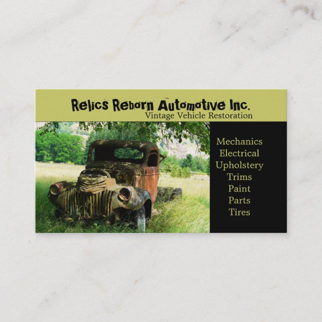 Antique Vehicle  Old Truck  Repair Shop Business Card (Front)
