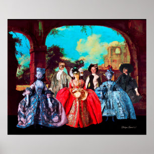 ANTIQUE VENETIAN PUPPETS, MASQUERADE  MASKS POSTER