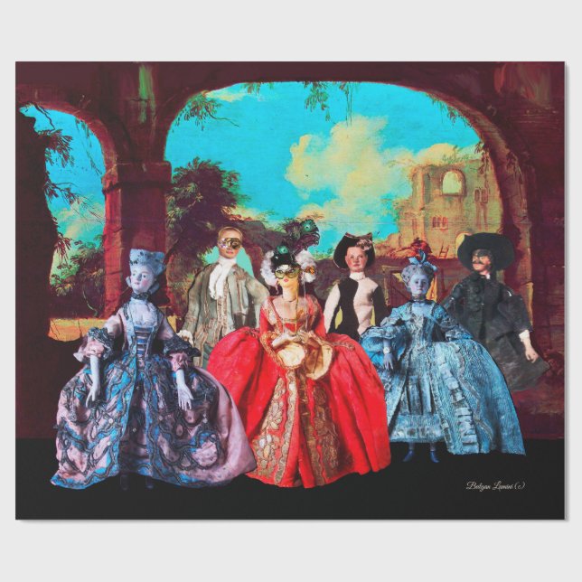 ANTIQUE VENETIAN PUPPETS MASQUERADE PARTY WRAPPING PAPER (Flat)