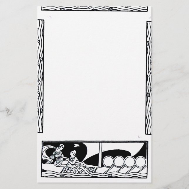 ANTIQUE VESSEL AND LOVERS Black White Nautical Stationery (Front)