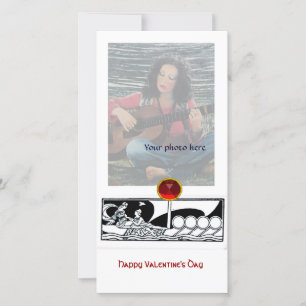 ANTIQUE VESSEL AND LOVERS Red Ruby Gem Black White Holiday Card