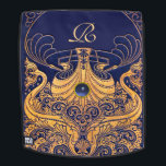 Antique Vessel,Dolphins,Gold,Navy Blue Monogram Backpack<br><div class="desc">Elegant and classy vintage style nautical monogram design with a bright 3d gem stone easily customisable with your own  initials  and text,  3D graphics and digital graphic elaboration  by Bulgan Lumini .</div>