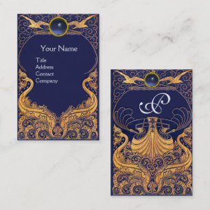 Antique Vessel,Dolphins,Gold,Navy Blue Monogram Business Card