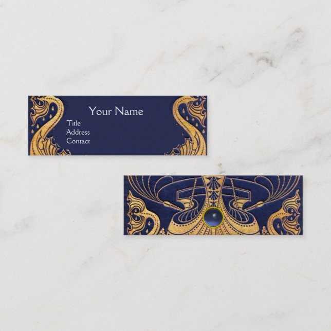 Antique Vessel,Dolphins,Gold,Navy Blue Nautical Mini Business Card (Front/Back)