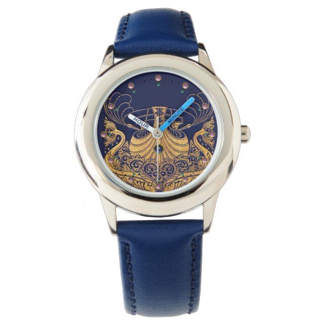Antique Vessel,Dolphins,Gold,Navy Blue Nautical Watch (Front)