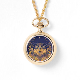 Antique Vessel,Dolphins,Gold,Navy Blue Nautical Watch