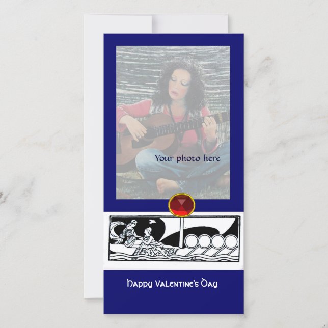 ANTIQUE VESSEL,LOVERS Red Gem Black White Blue Holiday Card (Front)