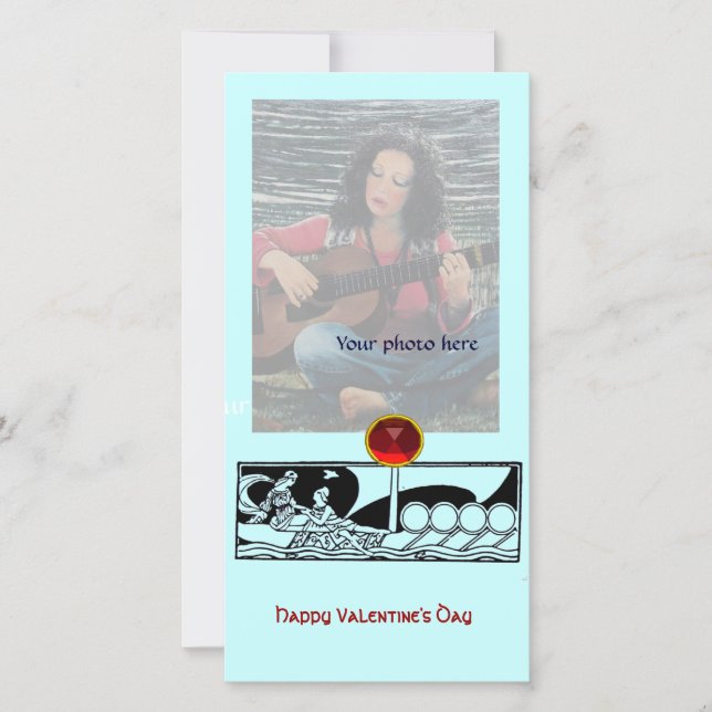 ANTIQUE VESSEL,LOVERS Red Ruby Gem Black Teal Blue Holiday Card (Front)