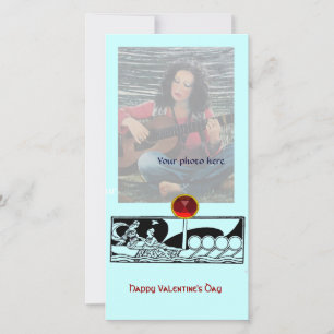 ANTIQUE VESSEL,LOVERS Red Ruby Gem Black Teal Blue Holiday Card