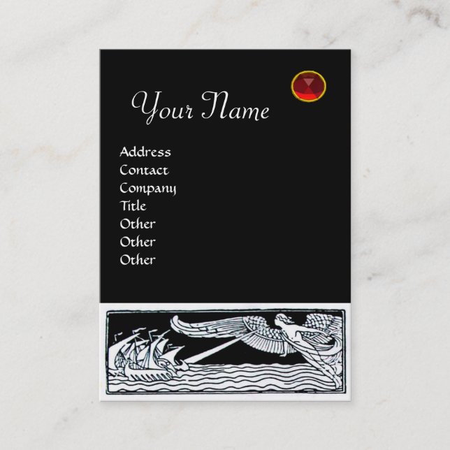 ANTIQUE VESSELS RED RUBY MONOGRAM Black White Business Card (Front)