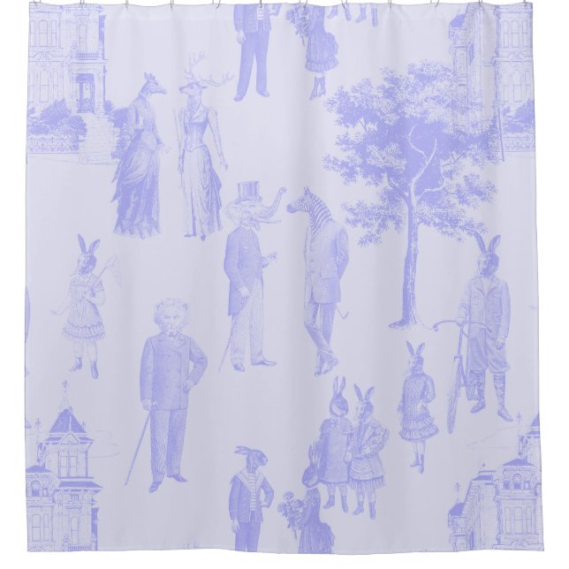 antique victorian animal pastel purple lilac toile shower curtain (Front)
