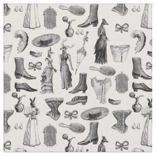 antique victorian animals black white toile women fabric