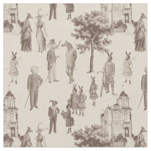 antique victorian animals brown beige toile fabric