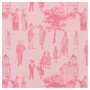 antique victorian animals pastel pink toile fabric