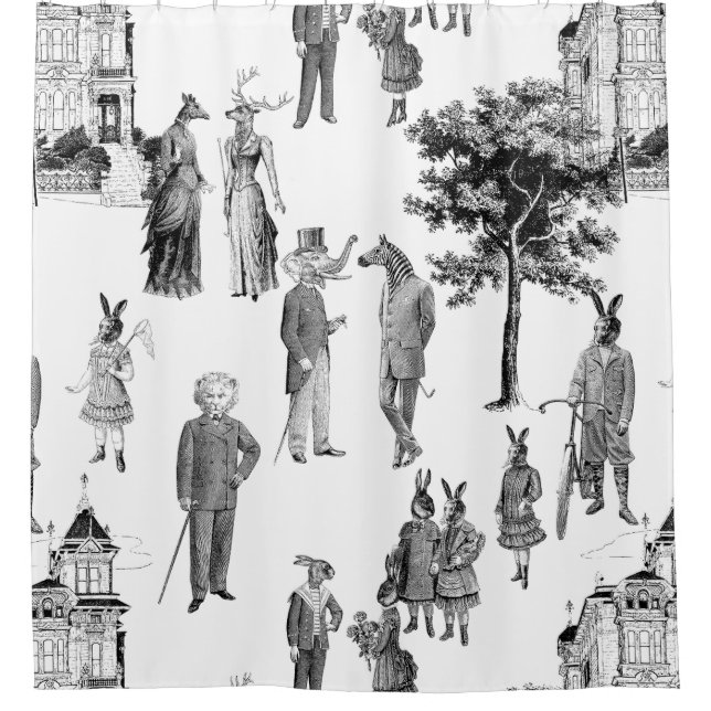 antique victorian animals toile anthropomorphic shower curtain (Front)