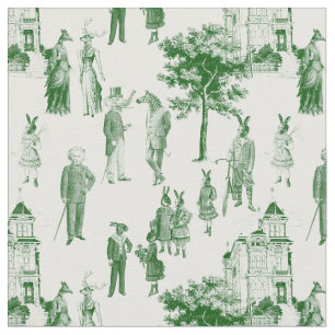 antique victorian animals toile green fabric