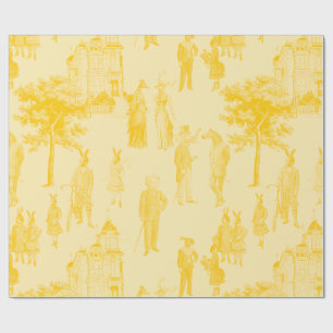 antique victorian animals yellow toile wrapping paper
