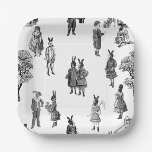 antique victorian baby animals kids white toile paper plate