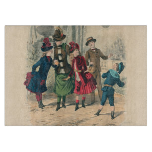 Antique Victorian Children Play Ball 1880 Winter Cutting Board