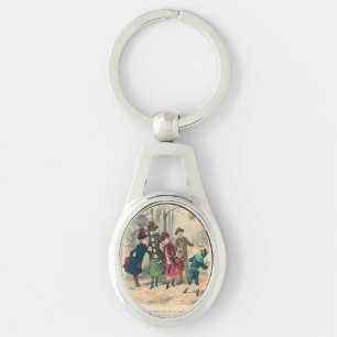 Antique Victorian Children Play Ball 1880 Winter Key Ring