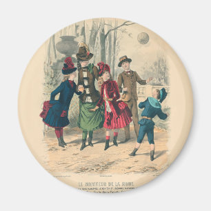 Antique Victorian Children Play Ball 1880 Winter Magnet