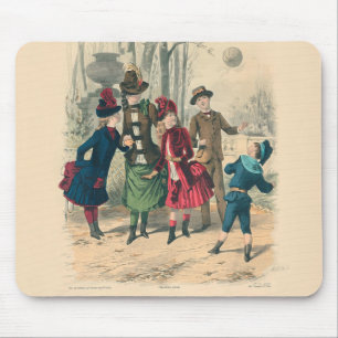 Antique Victorian Children Play Ball 1880 Winter Mouse Mat