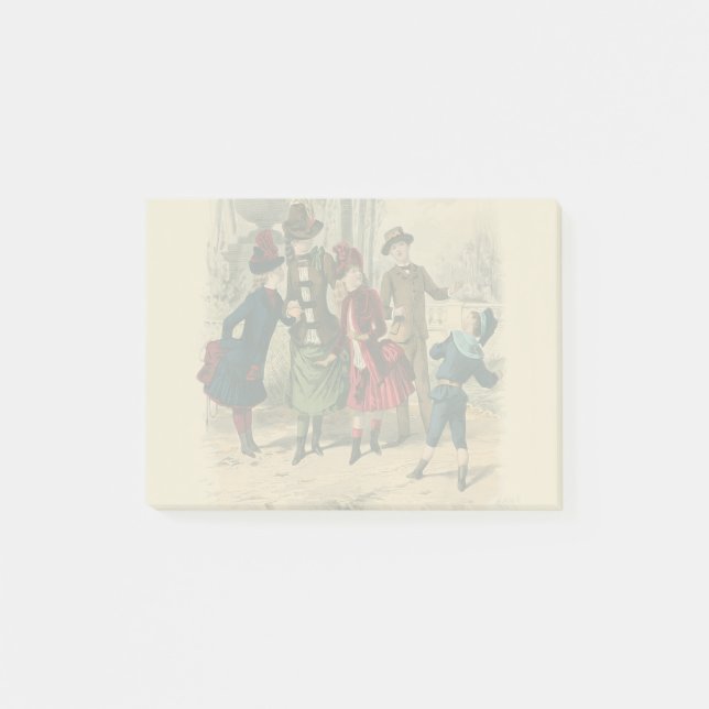 Antique Victorian Children Play Ball 1880 Winter Post-it Notes (Front)