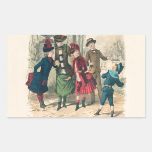 Antique Victorian Children Play Ball 1880 Winter Rectangular Sticker