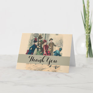 Antique Victorian Children Play Ball 1880 Winter Thank You Card