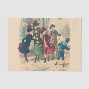 Antique Victorian Children Play Ball 1880 Winter Tissue Paper