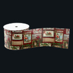 Antique Victorian Christmas Card Collage  Grosgrain Ribbon<br><div class="desc">Fun and festive holiday pattern featuring vintage Victorian era Christmas cards with evergreens and decorative borders on red damask background.</div>