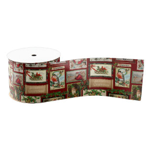 Antique Victorian Christmas Card Collage  Grosgrain Ribbon