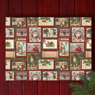 Antique Victorian Christmas Card Collage  Tissue Paper