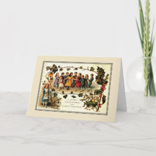 Antique Victorian Christmas children round dancing Holiday Card