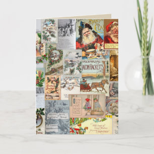 Antique Victorian Christmas Ephemera Collage Art Holiday Card
