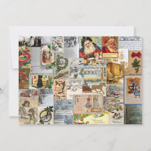 Antique Victorian Christmas Ephemera Collage Art Holiday Card