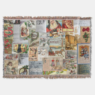 Antique Victorian Christmas Ephemera Collage Art Throw Blanket