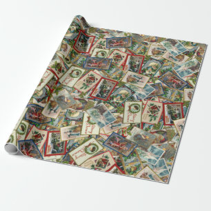 Antique Victorian Christmas Postcards Wrapping Paper
