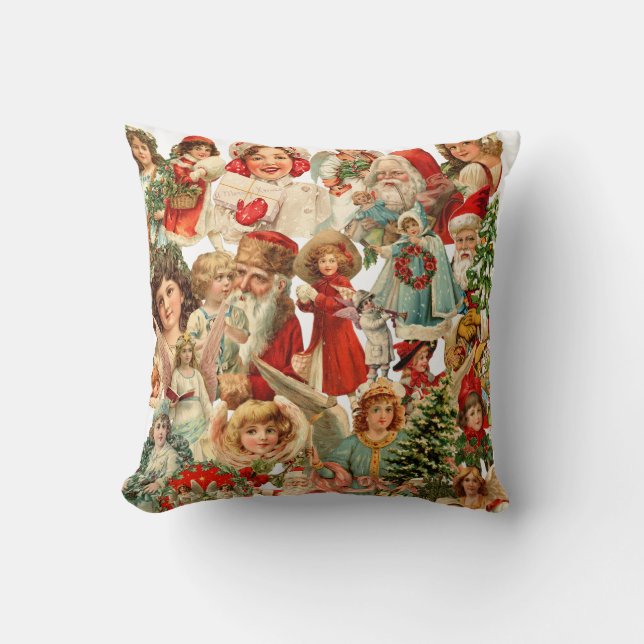 Antique Victorian Christmas Scrap Throw Pillow (Front)