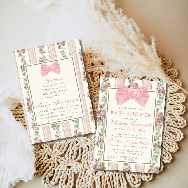 Antique Victorian Coquette Bow Floral Baby Shower  Invitation (Creator Uploaded)