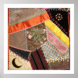 Antique Victorian Crazy Quilt Square Poster