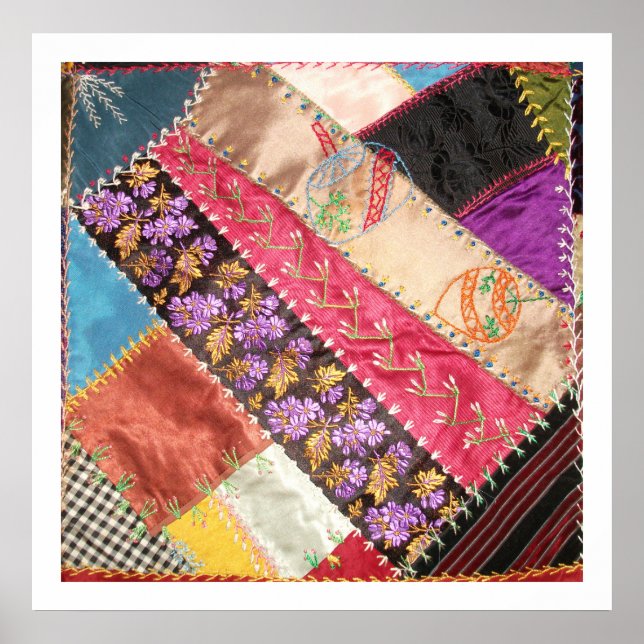Antique Victorian Crazy Quilt Square Poster (Front)