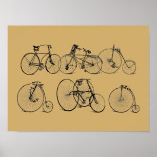 Antique Victorian Era Bicycle Illustrations Poster