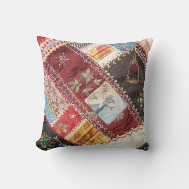Antique, Victorian-era Crazy Quilt Square Cushion (Front)