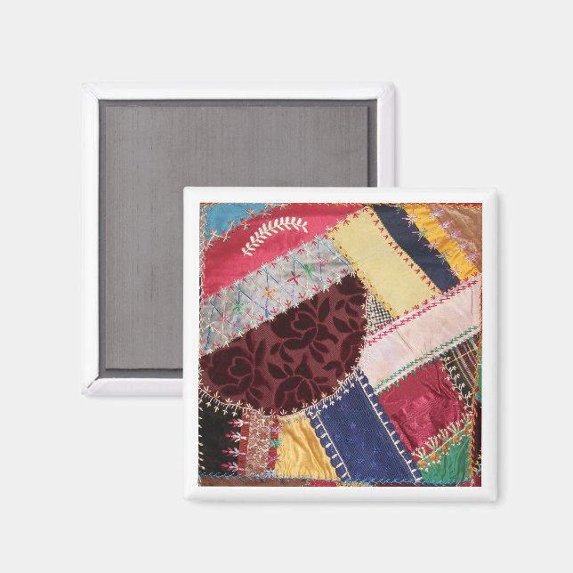Antique, Victorian-Era Crazy Quilt Square Magnet (Front/Back)