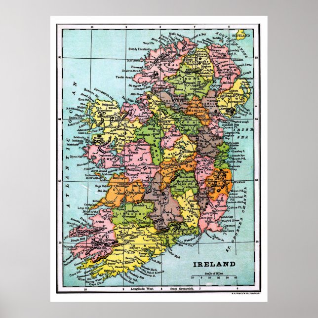 Antique Victorian Era Map of Ireland Poster (Front)