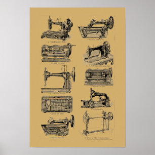 Antique Victorian Era Sewing Machine Illustrations Poster