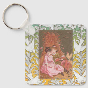 Antique VIctorian Era Valentine's Day Card, 1876 Key Ring