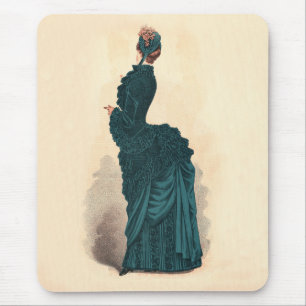 Antique Victorian Fashion Plate: Teal Bustle Dress Mouse Mat