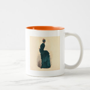 Antique Victorian Fashion Plate: Teal Bustle Dress Two-Tone Coffee Mug